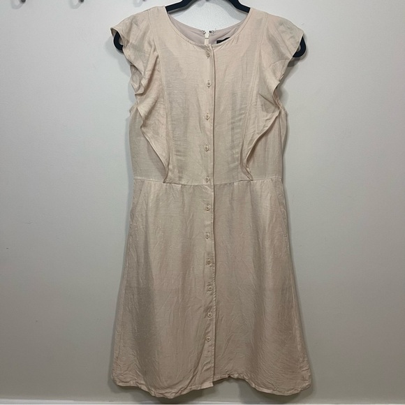 J. Crew Dresses & Skirts - J. Crew Cream Ruffle Sleeve Midi Dress Boho Linen Lined with Pockets Boho Summer